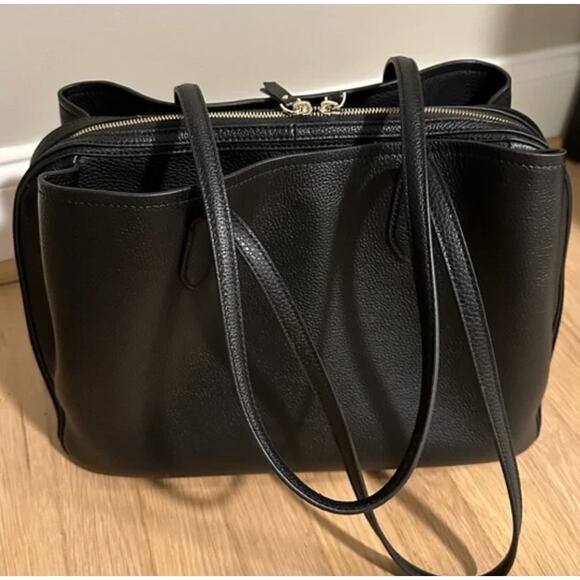 Italian Leather Triple Compartment Work Leather Pebbled Tote - Picture 3 of 3